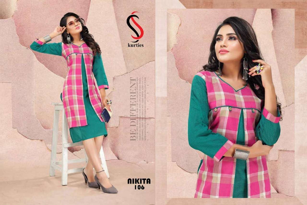 NIKITA BY S S KURTI 101 TO 108 SERIES BEAUTIFUL STYLISH FANCY COLORFUL CASUAL WEAR & ETHNIC WEAR & READY TO WEAR HANDLOOM COTTON KURTIS AT WHOLESALE PRICE